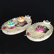 2 unids/set de pastel de comida Beige Vintage bandeja de herramientas de cocina para hornear MESA DE BODA suministros para fiesta en casa pastel Cupcake postres platos