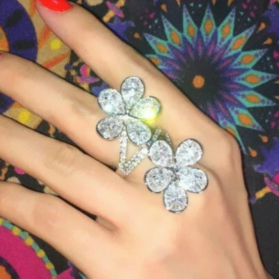 Женское многослойное кольцо из циркония AlooWay длинное с двумя цветами на