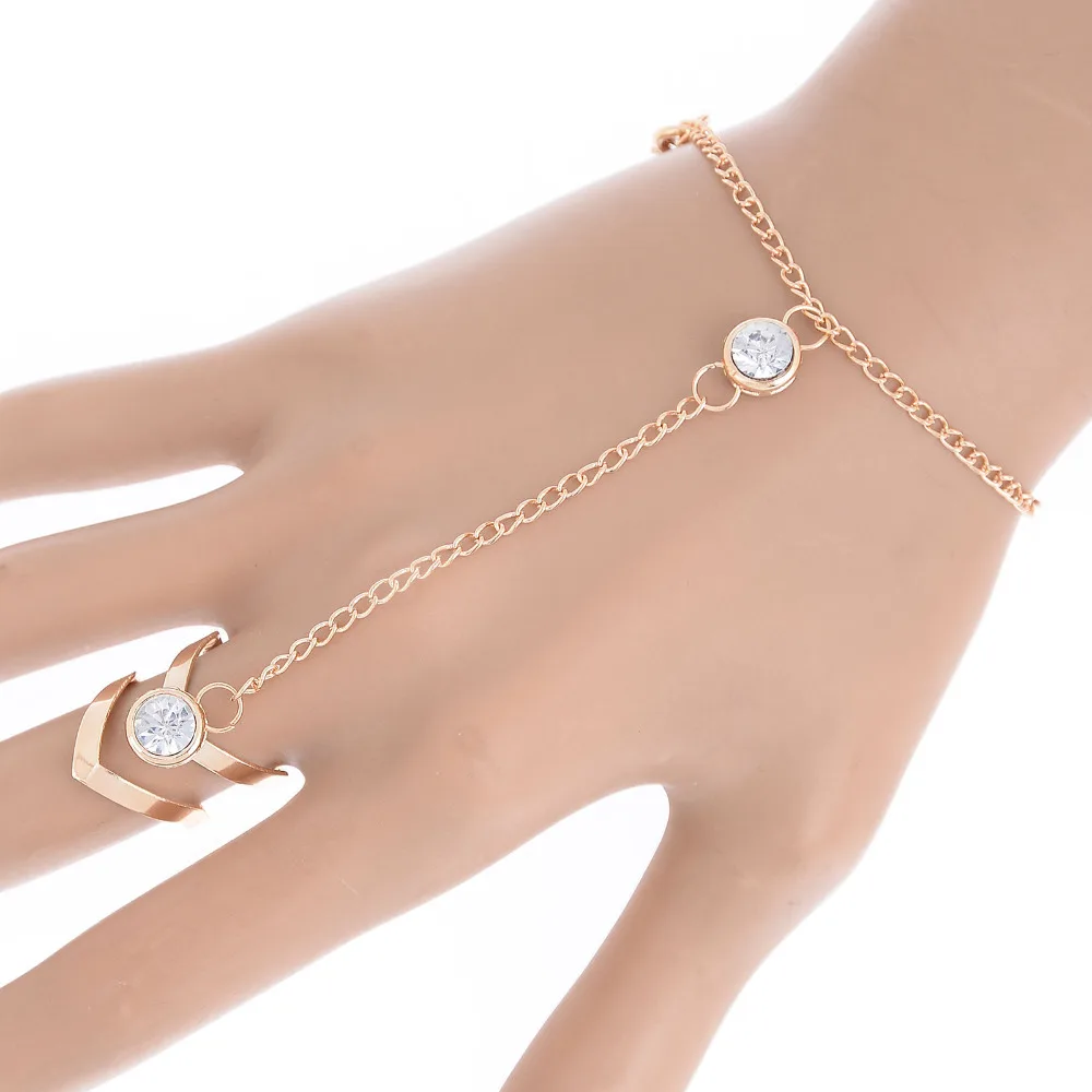 2017 Fashion Rhinestone Bracelet Bangle Connected Finger Ring