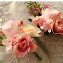 Розовый Свадебный Выпускной шелковые розы корсаж церемония цветок брошь Свадебные бутоньерки жениха Buttonhole цветы бутоньерка