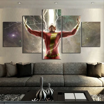 

5 Piece HD Movie Poster Pictures Billy Batson Captain Marve Shazam Pictures Canvas Paintings Justice League Wall Art Paintings