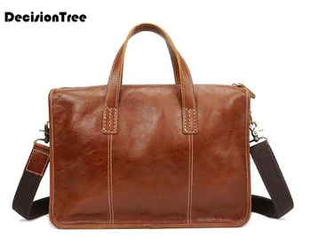 

Hot Sale Crazy Horse Genuine Leather Business Briefcase Bag Vintage Zipper Messenger Handbag Retro Simple Shoulder HandbagL64