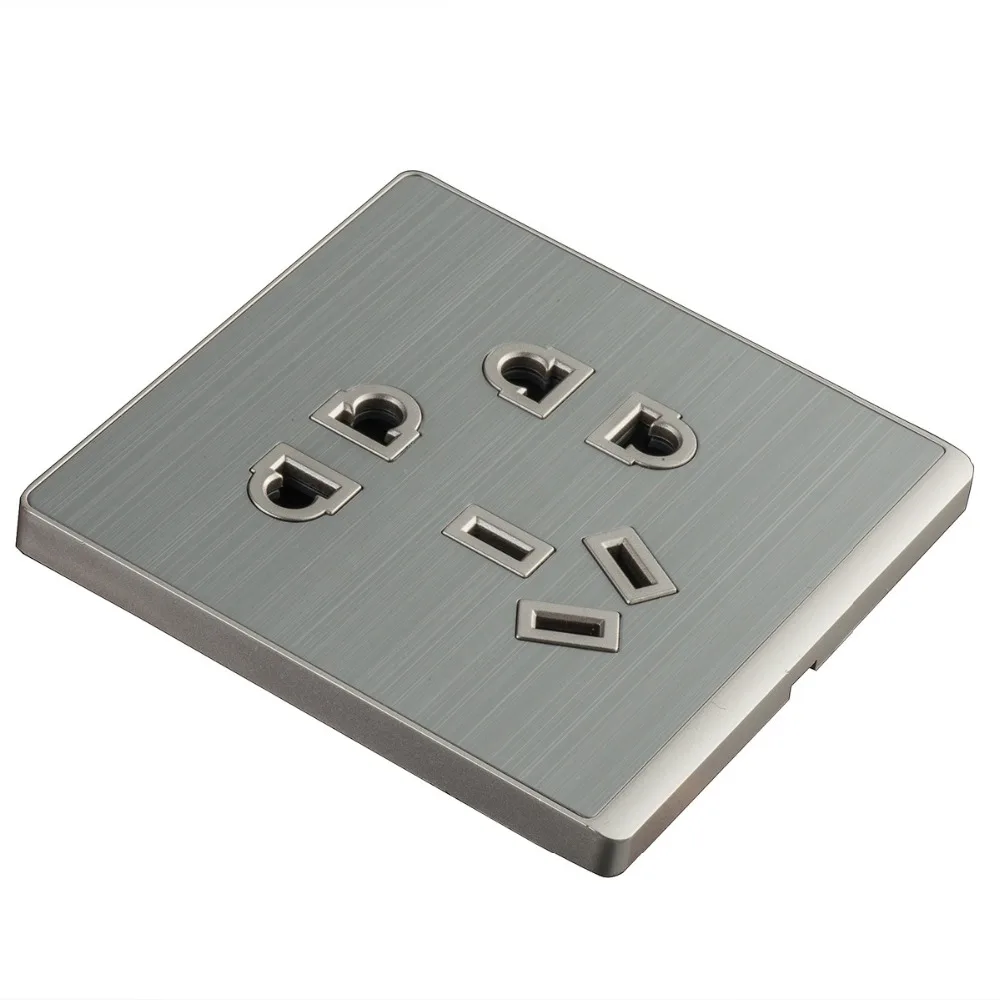 

Home Wall Switch Socket 86 Concealed Champagne Gold Stainless Steel Wire Drawing, Seven-Hole Socket, PC 250V 10A