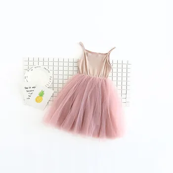 

2019 New Baby Girls Sling Ball Dresses Knit Cotton Vest Ballet Tutu Dress with Mesh Tulle Summer Girl Dance Party Princess Dress