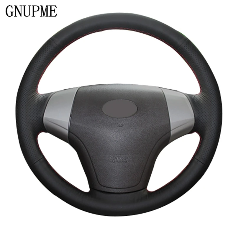 

GNUPME DIY Steering Cover Hand-stitched Soft Artificial Leather Black Car Steering Wheel Cover for Hyundai Elantra 2008-2010