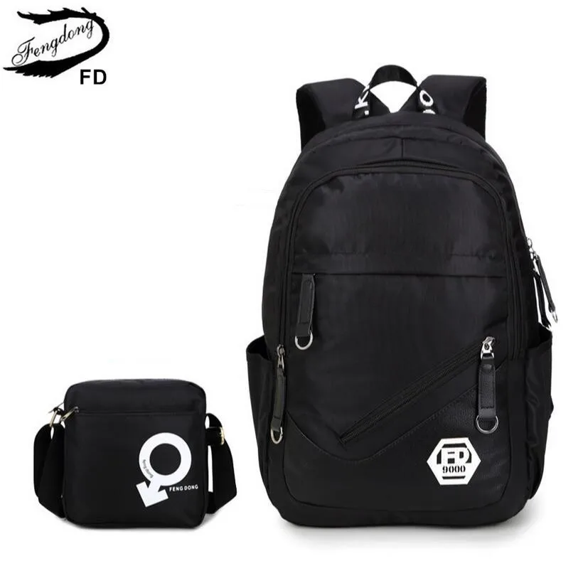 

FengDong 2 pcs set men travel bags mens backpack bag for laptop 15.6 inch boys school backpack schoolbag male small shoulder bag
