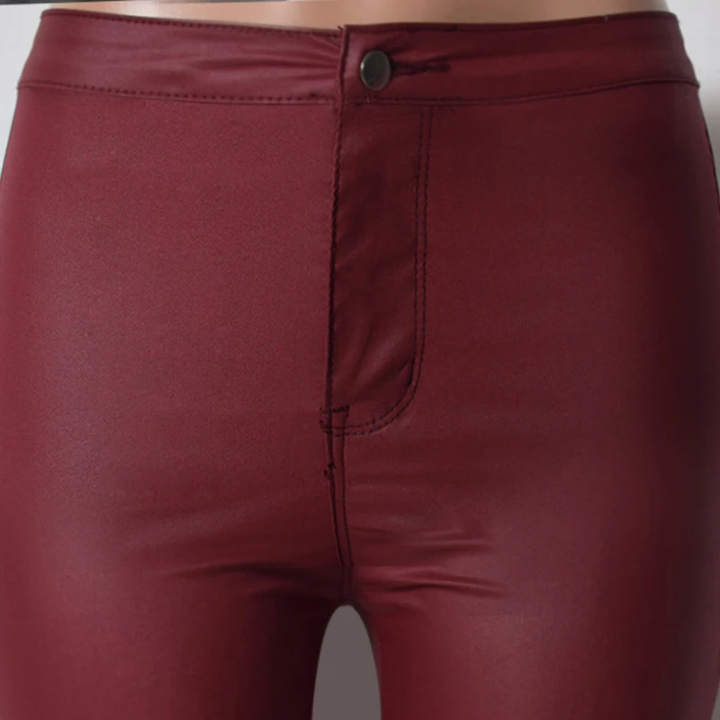 YUEY 2019 New Women Leather Pants Burgundy High Waist Pencil Feet Slim Motorcycle Europe Style Stretchy Long Tights XS To 2XL YUEY 2019 New Women Leather Pants Burgundy High Waist Pencil Feet Slim Motorcycle Europe Style Stretchy Long Tights XS To 2XL