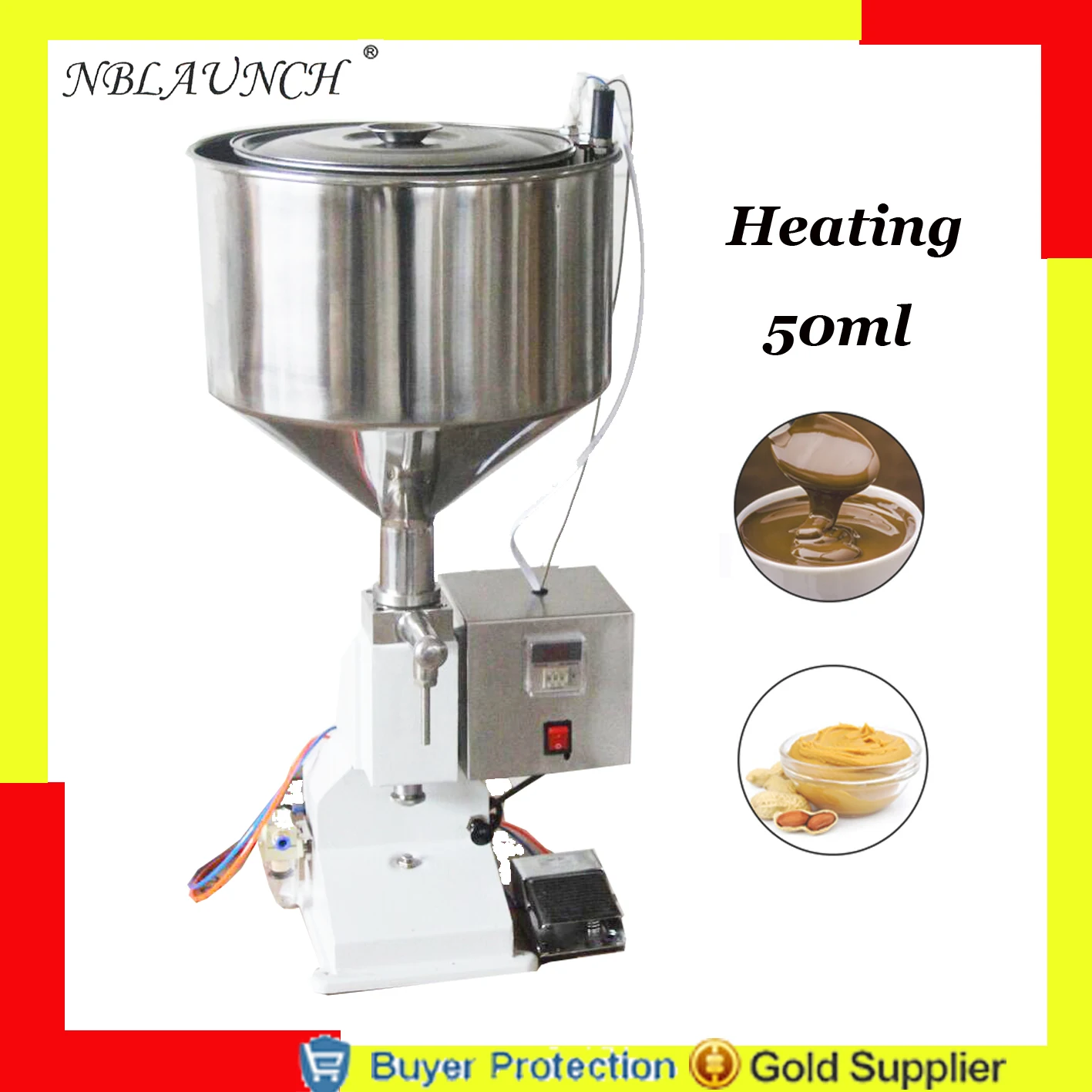 

Heating Hopper Pneumatic Filling Machine 5-50ml Cream Food Paste Dispensing Peanut Butter Packaging Equipment Free Shipping