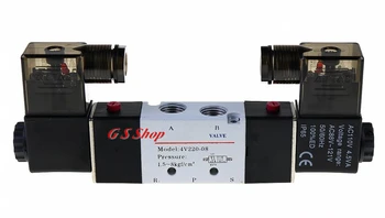 

4V220-08 Pneumatic Solenoid Valve 5 way 2 Position 1/4" Aluminum Alloy Internal E DC12V,DC24V or AC110V AC220V