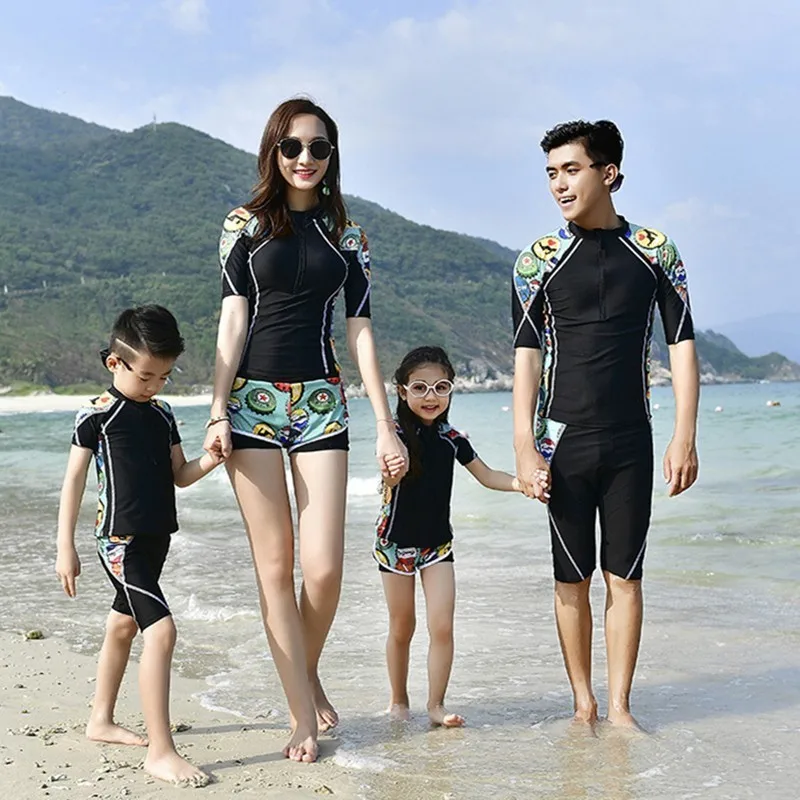

Parent-child Swimwear Sets Beach Short sleeve Swimming Wear Shorts Suit Man Woman Two Piece Kids Boys Baby Girl Surfing swimsuit