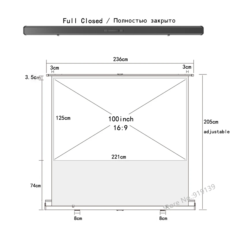 HD портативный пол поднимающийся экран 100 дюймов HDTV 16:9 ткань стекло материал подтягивающий проектор экран s для 3D кино школы офиса