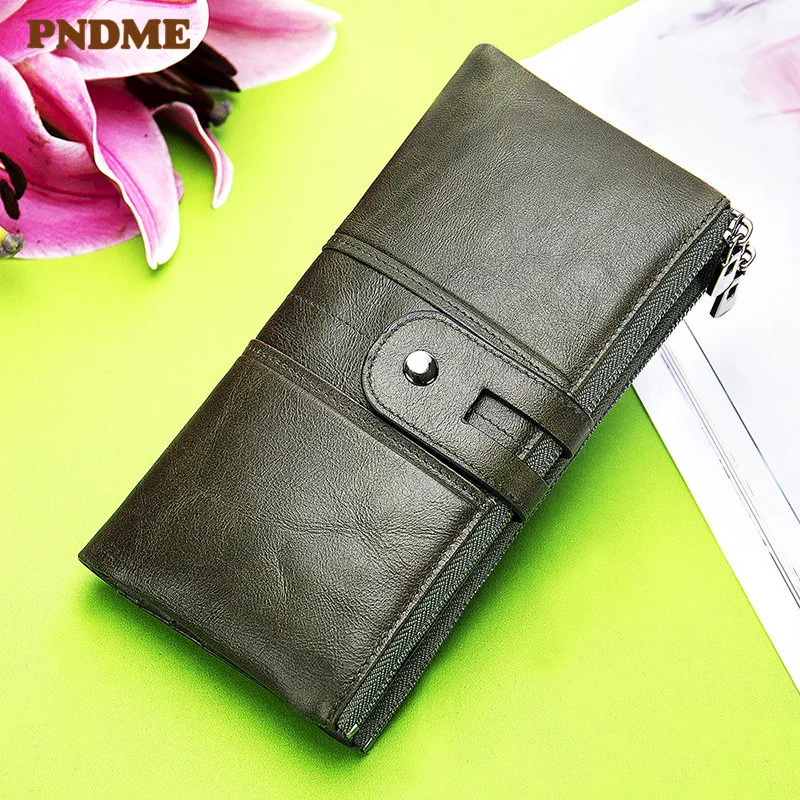 

PNDME genuine leather long Women's wallet multi-function Clutches fashion wallet Money Clips ID Holders for Women's