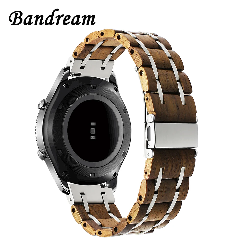 

Nature Wood + Stainless Steel Watchband 22mm for Samsung Gear S3 Classic Frontier Gear 2 Neo Live Quick Release Band Watch Strap