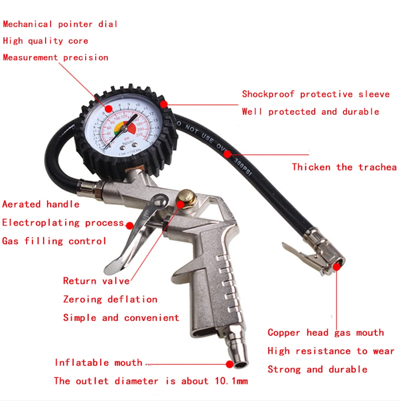 Манометр для автомобильных шин для автомобилей, мотоциклов, внедорожников, насосы для инфлятора, инструменты для ремонта шин, пистолет, тип для воздушного компрессора, прочный