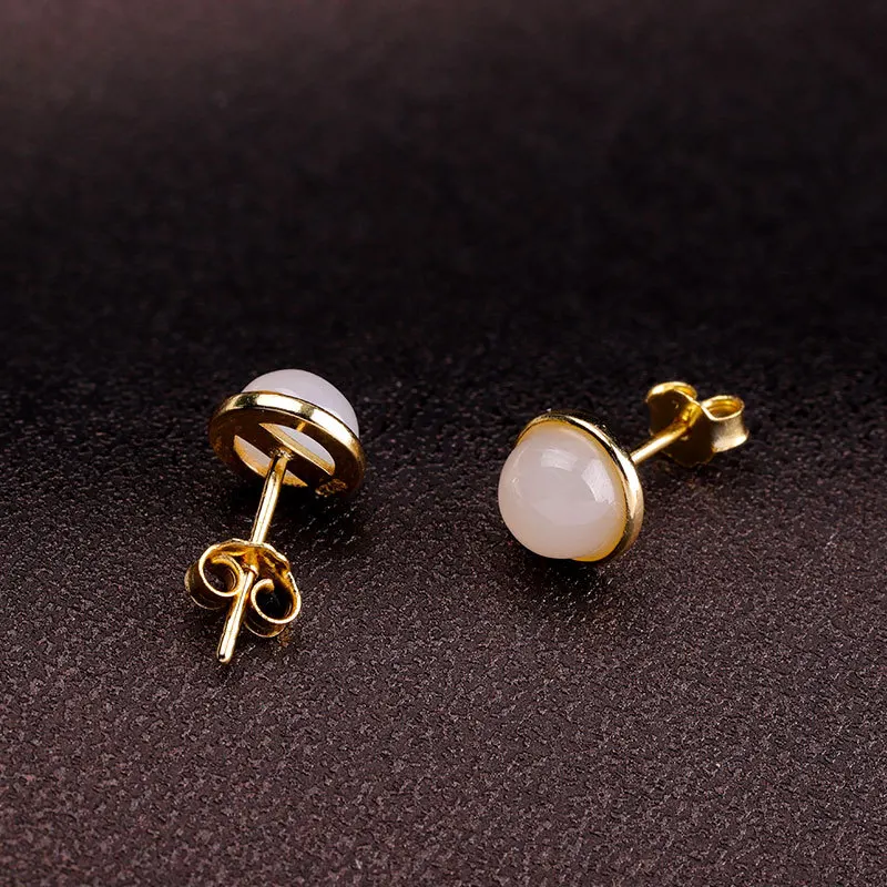 

2019 fashion jewelry S925 pure silver jewelry fashion simple natural hetian stone earrings