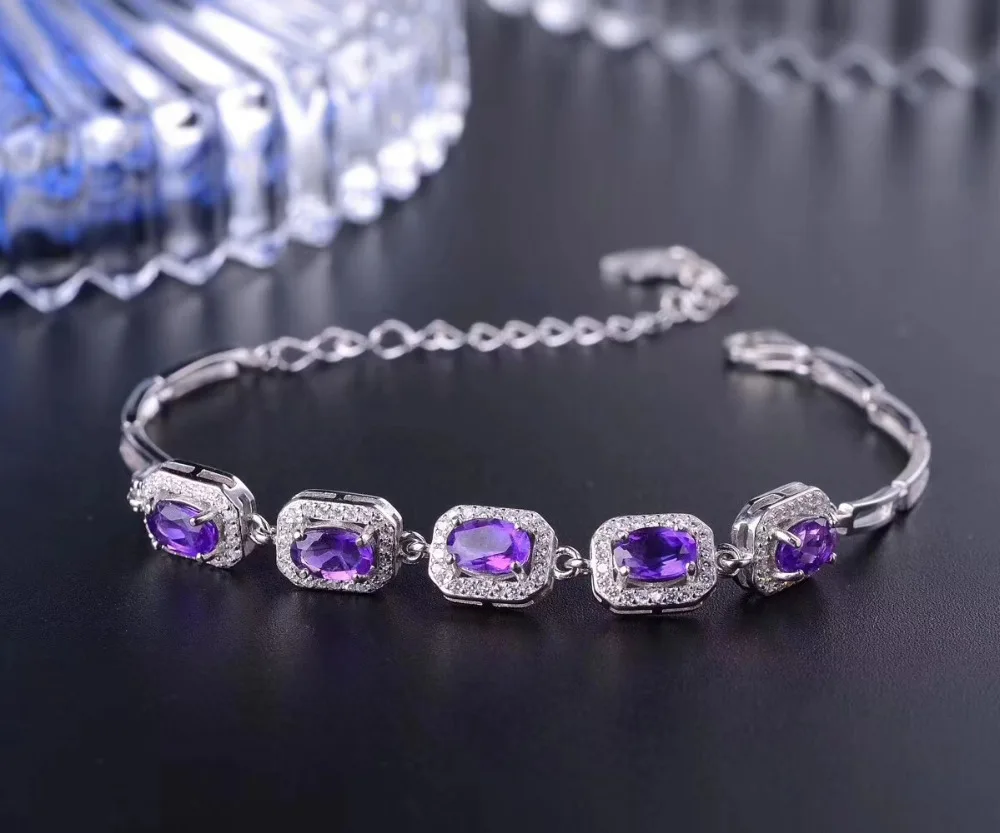 Bracelet améthyste naturelle Bracelet en cristal violet naturel 925 bracelet en argent élégant simp