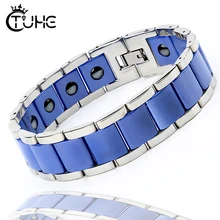 Новинка, мужской браслет, энергетические магнитные браслеты для здоровья, синий, черный, керамический браслет из нержавеющей стали и браслеты, очаровательные ювелирные изделия