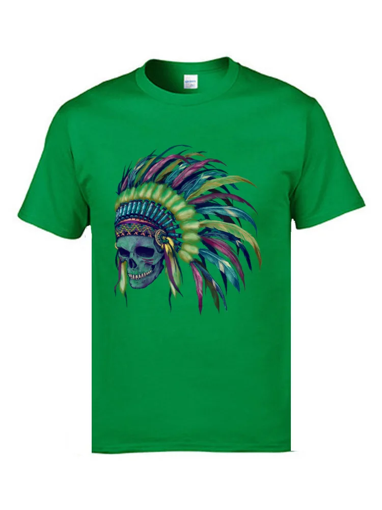 Native Skull Headdress Graphic Mens T-Shirt Round Neck Short Sleeve Cotton Fabric Tops Shirt Fashionable Tops Shirt Native Skull Headdress green