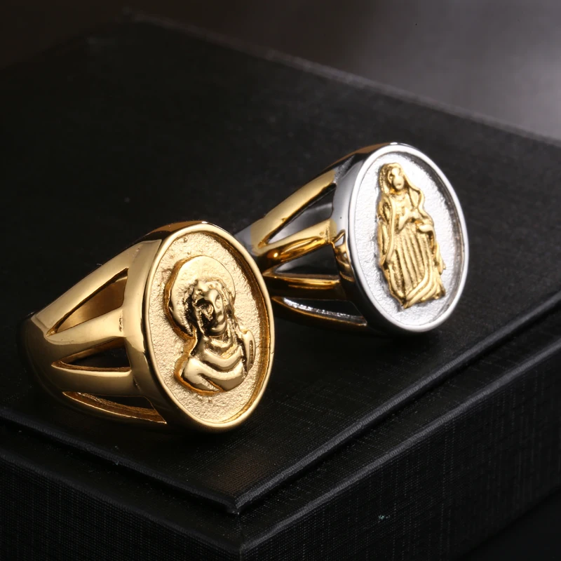 Кольцо Девы Марии в стиле хип-хоп, кольцо Иисуса, IP позолоченное титановое кольцо из нержавеющей стали для мужчин, христианское ювелирное изделие, Прямая поставка