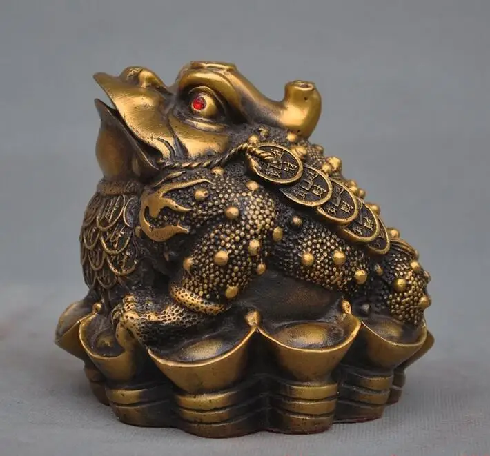 Chinese fengshui brass money coin yuanbao ingot Golden Toad bufo frog statue | Дом и сад
