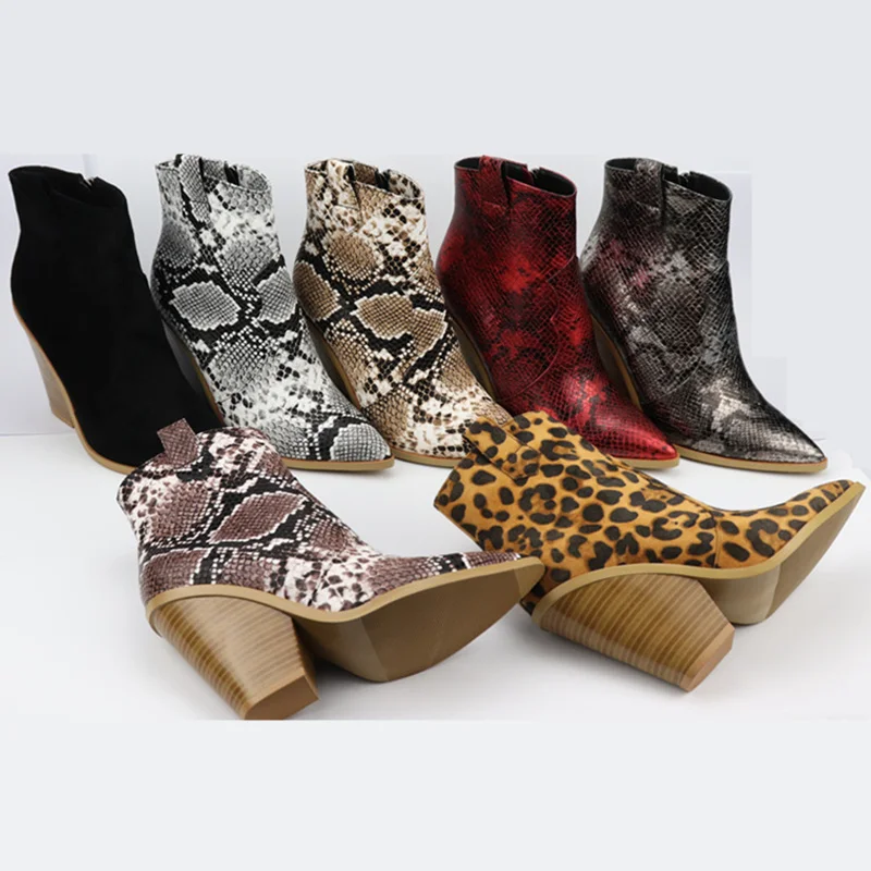 Брендовые женские ботинки; модные осенне-зимние ботильоны для женщин со змеиным узором на молнии; женские ботинки «Челси» на высоком каблуке; женская обувь; размер 46