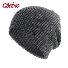 Geebro Женская Вязаная кашемировая шапка Повседневная зимняя вязанная крючком мешковатые шапки-Боб для женщин женская вязаная однотонная шапка Skullies DQ848