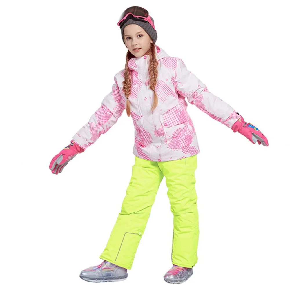 الاطفال الفتيان الفتيات الشتاء على الجليد التزلج سترة سترة الثلوج مريلة Snowsuit مجموعة الدافئة Snowsuit مقنعين سترة تزلج + السراويل 2 قطعة مجموعة