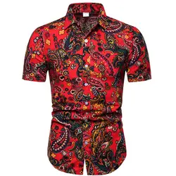 Мужская рубашка с коротким рукавом мужской рубашки для мальчиков для мужчин рубашка бренд 2019 s цвет Этническая Стиль платье Гавайский Camisa