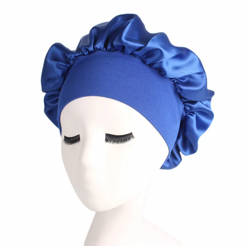 

1PC Women Wide Elasticband Satin Silk Bonnet Cap Comfortable Night Sleep Cap Ladies Soft Silk Long Hair Care Bonnet Headwrap