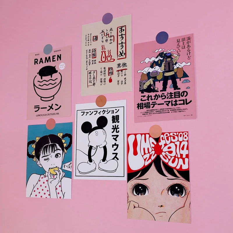 Японские Ретро комиксы стиль негабаритных стикер стены комнаты украшения стикер руки счета книги карты открытки украшения