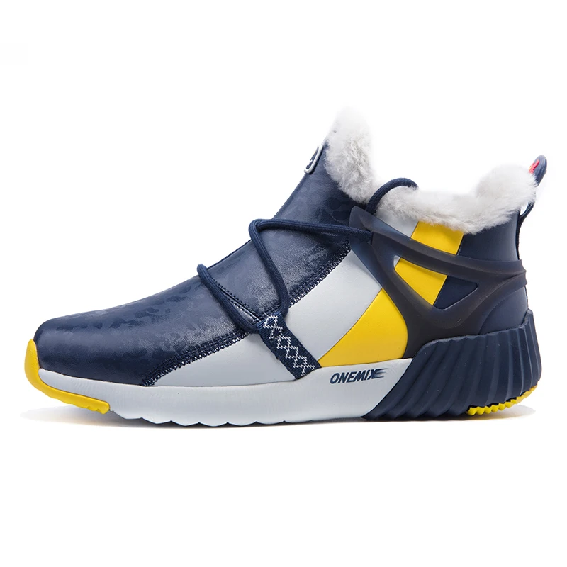 Onemix/мужские зимние ботинки; замшевые кожаные кроссовки; теплые прочные кроссовки для бега; Мужская Спортивная обувь; - Цвет: blue grey