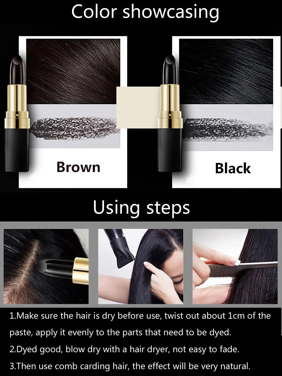 One-Time Hair dye Instant Gray Root Coverage Hair Color Modify Cream Stick Temporary Cover Up White Hair Colour Dye 3.8g