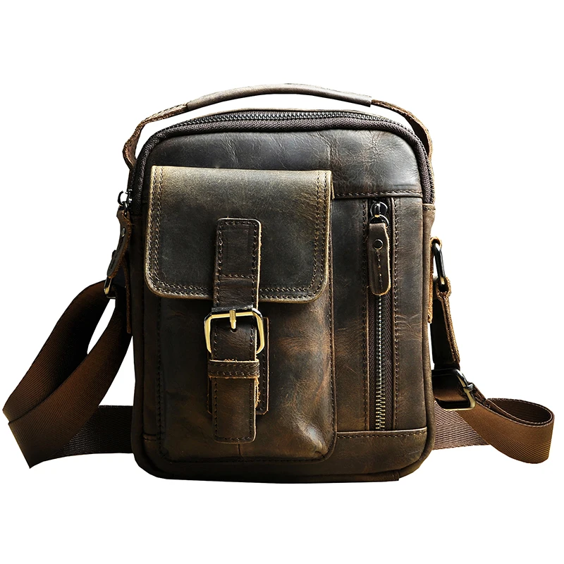 2020 Natural Leather Male Vintage Design Shoulder Messenger bag Fashion Cross-body Bag 8 Tablet Tote Mochila Satchel bag 2070