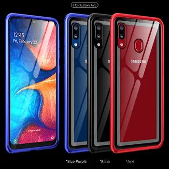 

For Samsung A50 A30 A20 A40 Bumper Aluminum Alloy Bumper Case with Tempered Glass Back Cover Hard Case for Samsung A10 A60 A70