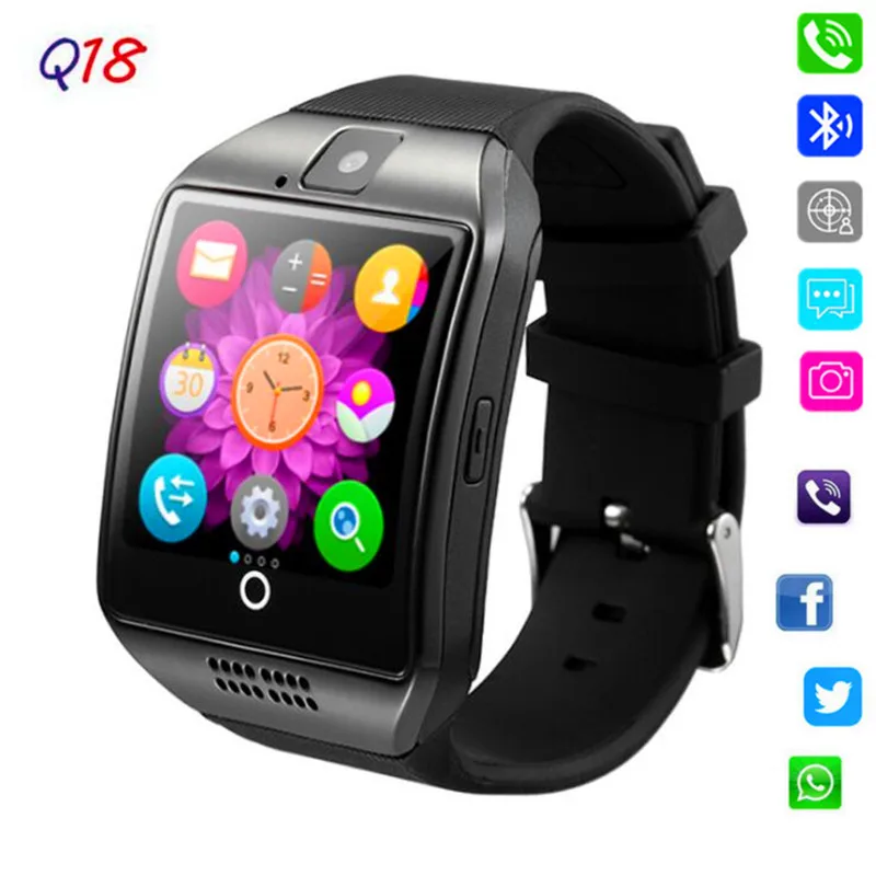 Bluetooth Smart часы Q18 с Камера Facebook Whatsapp Twitter синхронизации SMS Smartwatch Поддержка SIM карты памяти для IOS телефона Android