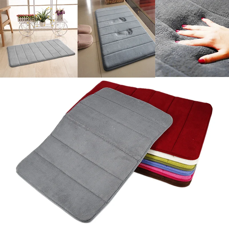 

40cm * 60cm Colorful Memory Foam Bathroom Horizontal Stripes Bath Mats Rug Non-slip Coral Fleece Mat Doormat Floor Carpet Cotton