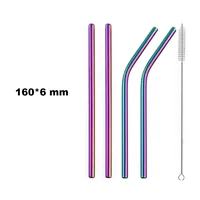 Mini pajitas cortas de acero inoxidable para zumo de frutas, pajitas de Metal de arcoíris de 160mm, rectas, reutilizables, 4 pajitas, 1prush - Imagen 6