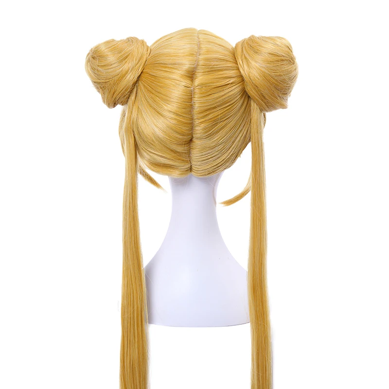 L-email wig Synthetic Hair Usagi Tsukino Cosplay Wigs Super Long Blonde Wigs with Buns Heat Resistant Cosplay Wig Halloween