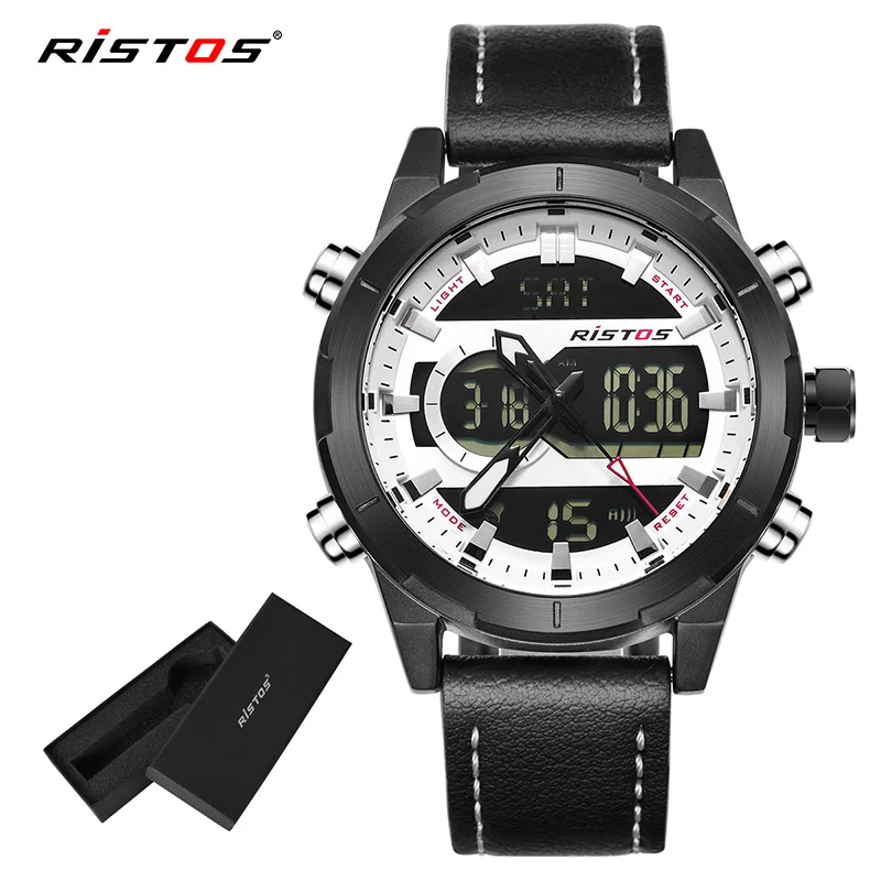 

RISTOS Top Brand Relojes Masculino Hombre Chronograph Multifunction Man Sports Analog Digital Leather Watches Fashion Watch 9342