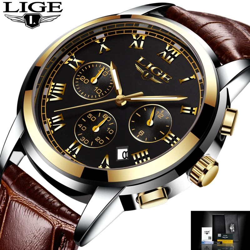 2017 New Watches Men Luxury Brand LIGE Chronograph Men Sports Watches Waterproof Leather Quartz Mens Watch
