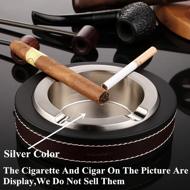 Honest ATH04 Cigar Ashtray Oval Golden & Silver Color Genuine Leather