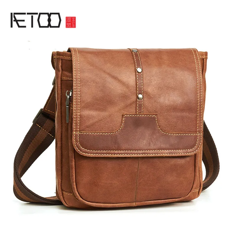 

AETOO Men's leather top layer leather men's tide bag fashion casual shoulder Messenger bag