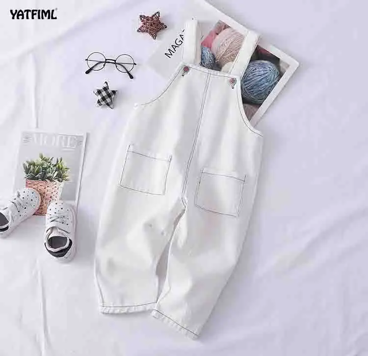 YATFIML/весенние Трикотажные комбинезоны для малышей; детские штаны на подтяжках; Однотонный комбинезон для маленьких мальчиков и девочек; милые комбинезоны для мальчиков; Штаны для детей - Цвет: white