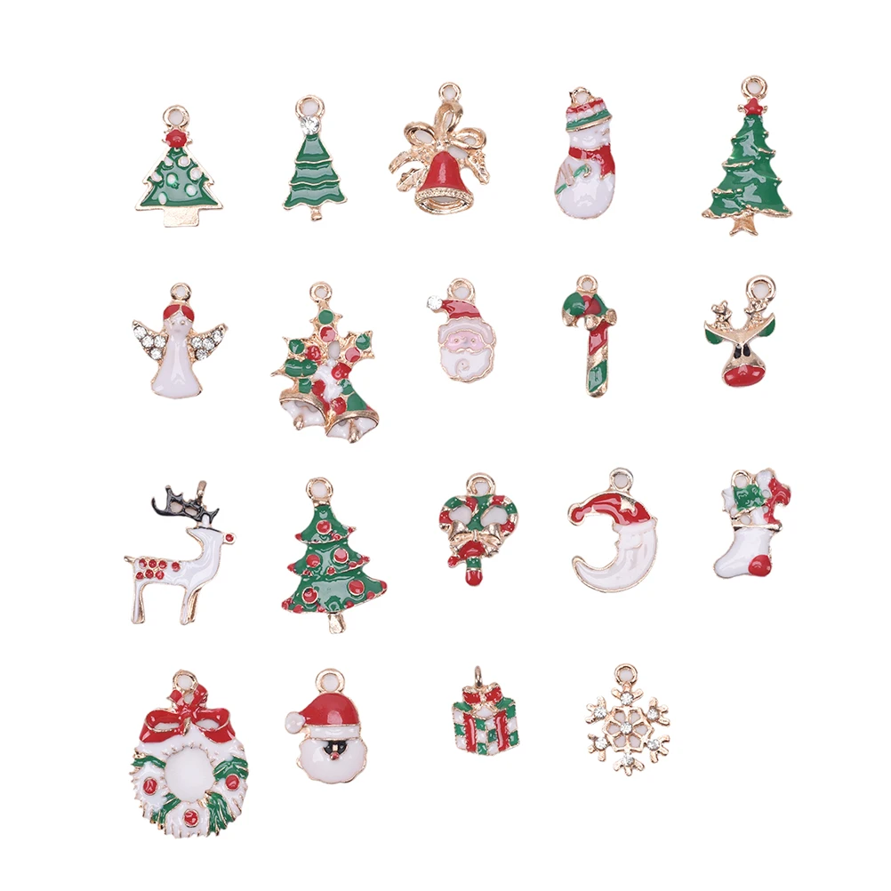Mix Enamel Christmas Charms Claw Clasp Pendants For DIY Jewelry 19PCS