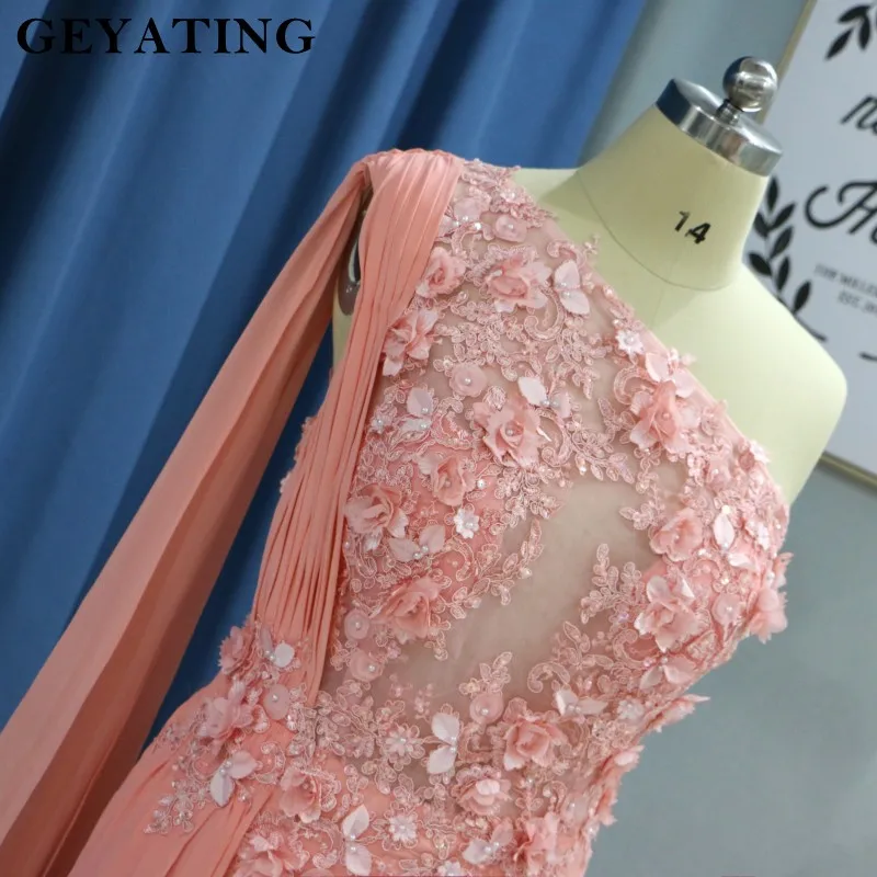 Арабское, пыльно-розовое вечернее платье с вырезом на одно плечо, сексуальное, боковое, длинное, дубайское, выпускное платье, элегантное, кружевное, с бусинами, официальное платье