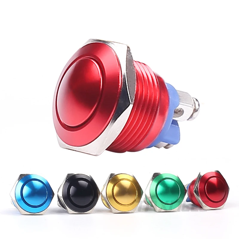 

16mm Metal Self Reset Push Button Switch high ball flat head 5 Color Waterproof Screw Contacts Car Auto Engine switch