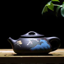 210 мл фиолетовая глина yixing чайник знаменитый чистый ручной работы чайник вентилятор Linqiang чай Шер черный Zhu грязевая роспись чайная посуда