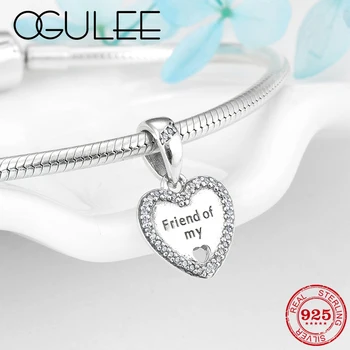 

Fashion 925 Sterling Silver Friend of My Charm Heart Pendant Bead Fit Original Pandora Charm Bracelet Jewelry Making Friendship