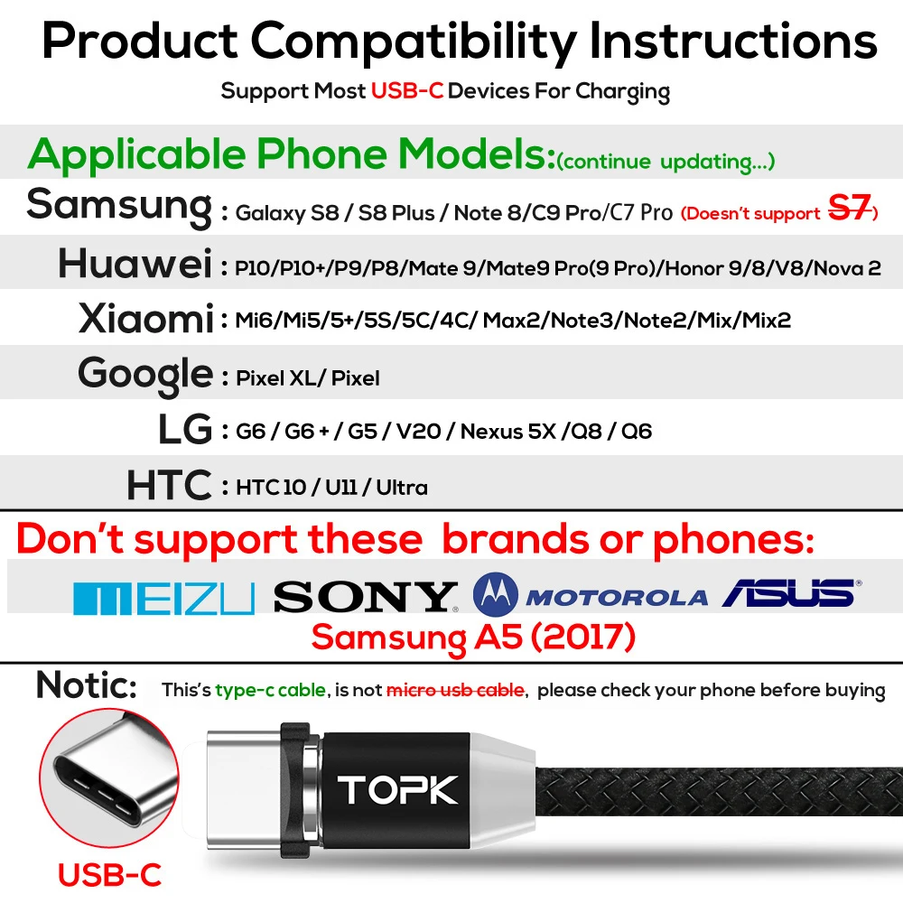 TOPK R-Line1 magnético Cable USB tipo C & Micro Cable USB imán Cable de cargador con indicador LED para Samsung Xiaomi huawei LG