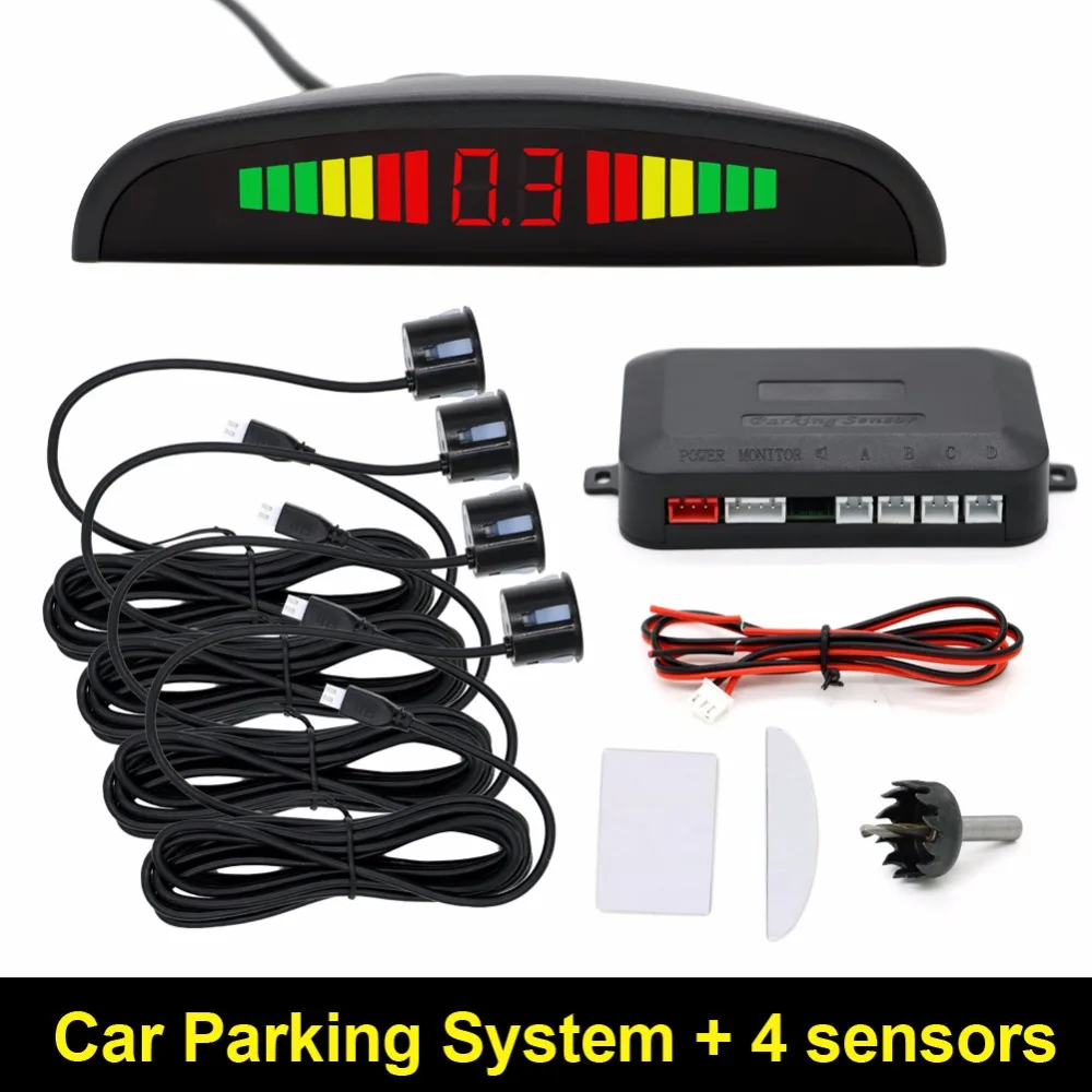 Car LED Parking Sensor Kit 4 Sensors 22mm Backlight Display Reverse